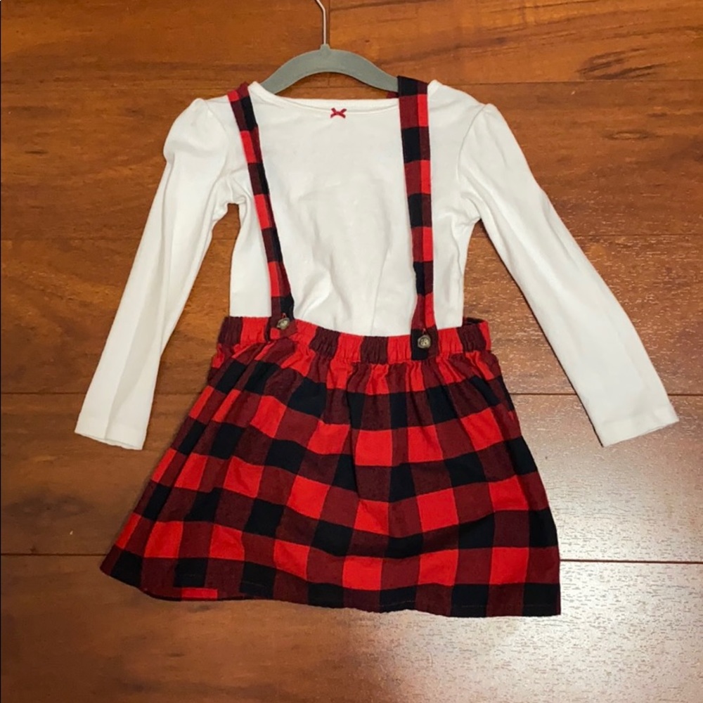 3t Black and red Buffalo plaid overall dress